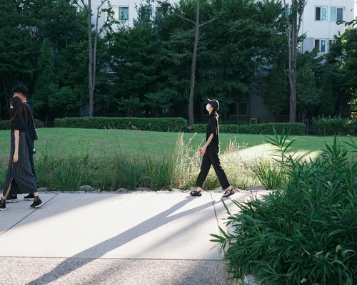 Walking in the city park